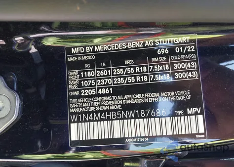 2022 Mercedes-Benz Glb 250 4Matic from USA, damaged, VIN W1N4M4HB5NW187686